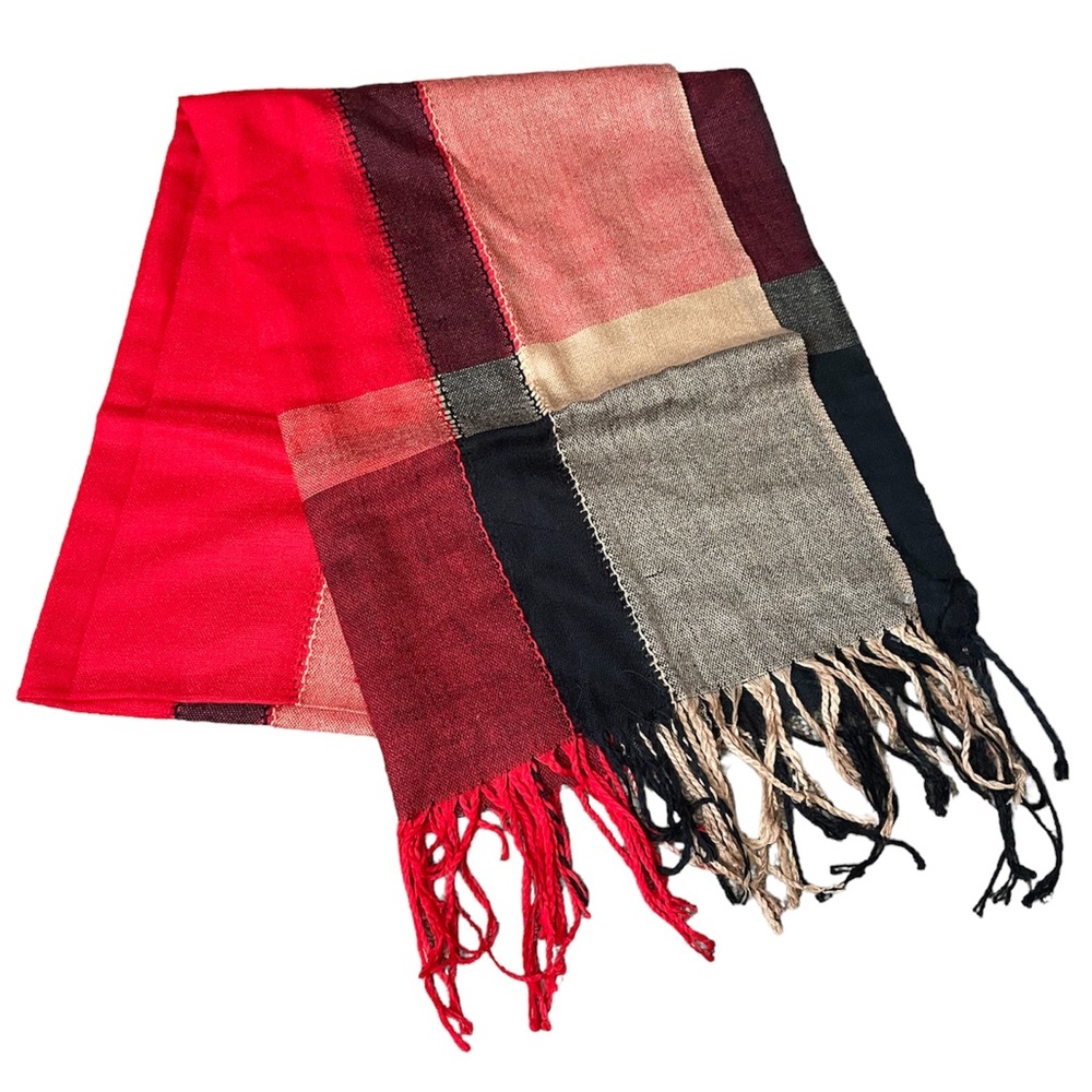 Pashmina Fall Autumn Plaid Flannel Knit Fringe Scarf